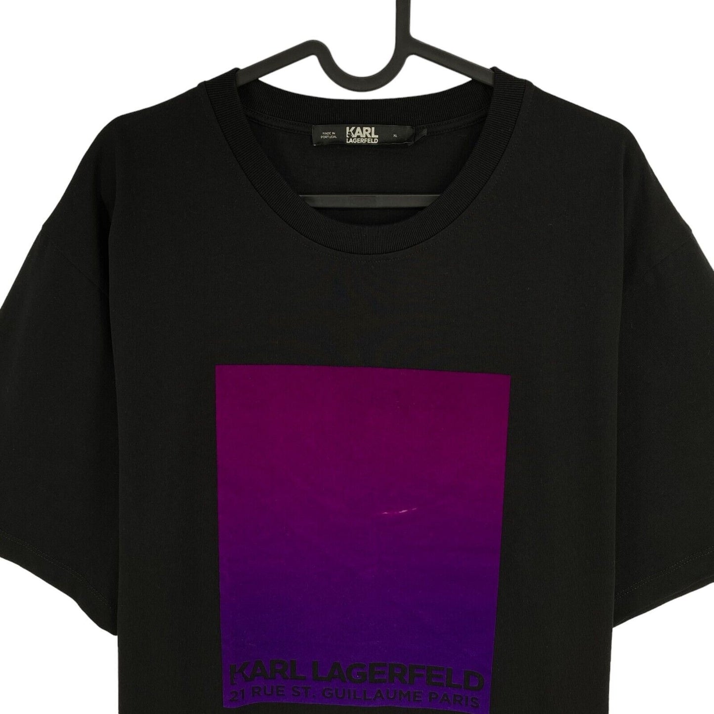 KARL LAGERFELD Unisex Black Flock Print Crew Neck T Shirt Size XL