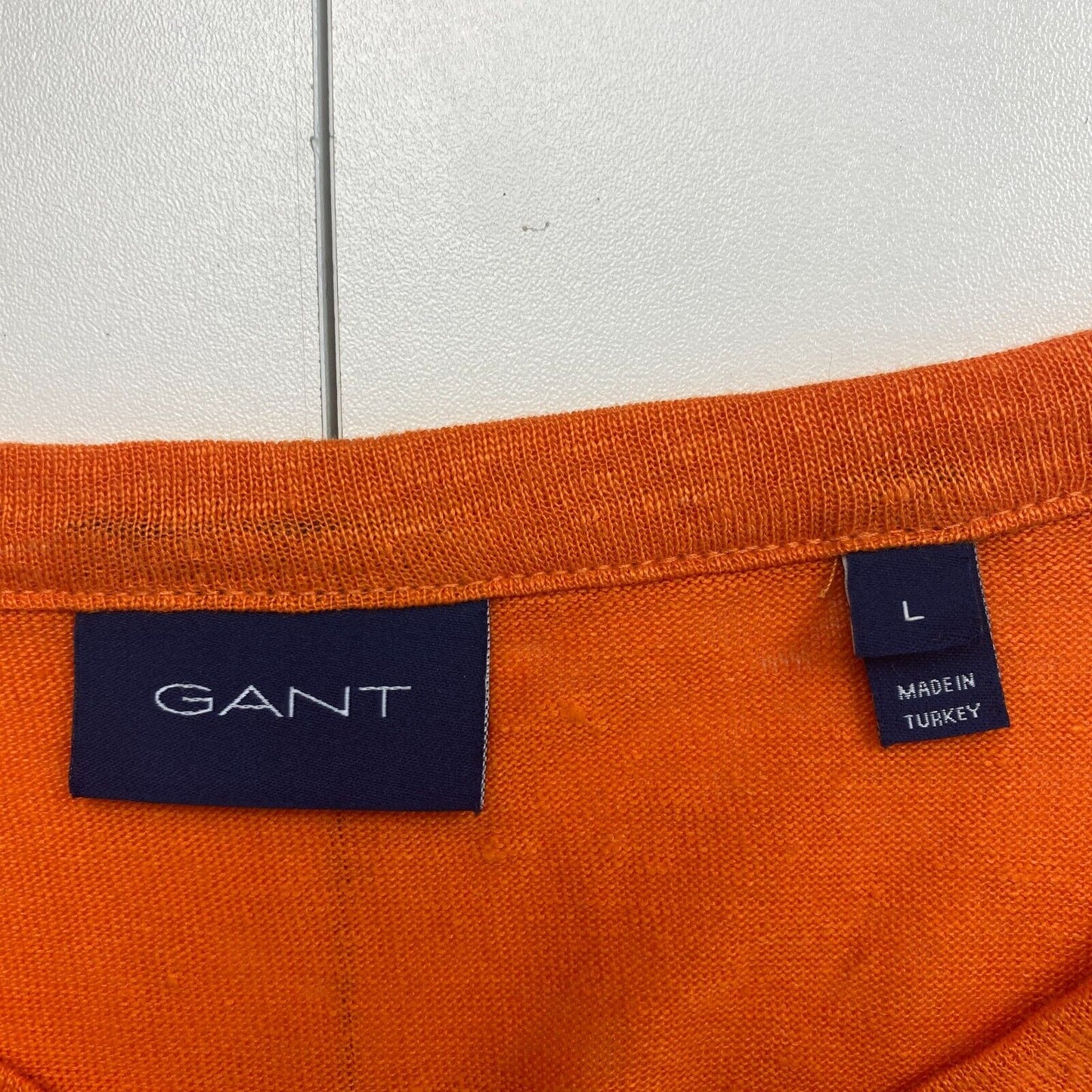 GANT Men Orange Linen Crew Neck Short Sleeve T Shirt Size L