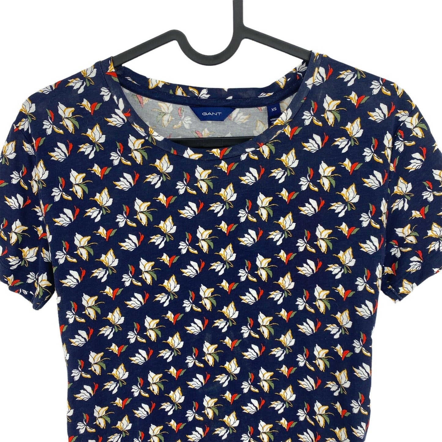 GANT Navy Blue Floral Print Crew Neck T Shirt Size XS