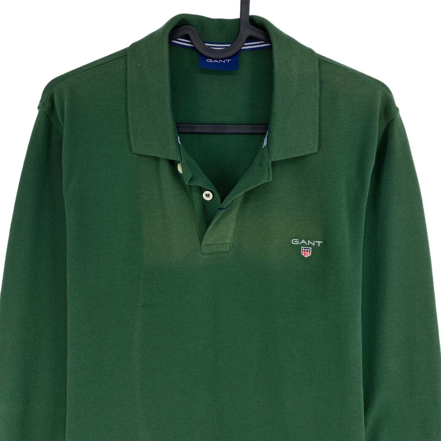 GANT Dark Green Solid Pique Long Sleeve Rugger Polo Shirt Size S