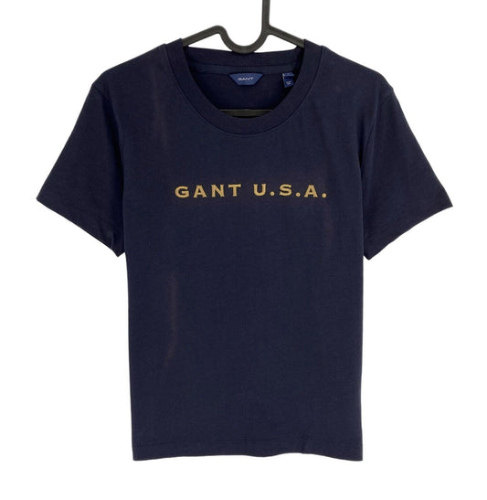 GANT Women Navy Blue Logo Crew Neck Short Sleeves T Shirt Size XS