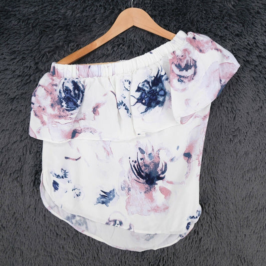 MINIMUM White Floral Print One Shoulder Top Blouse Size 38