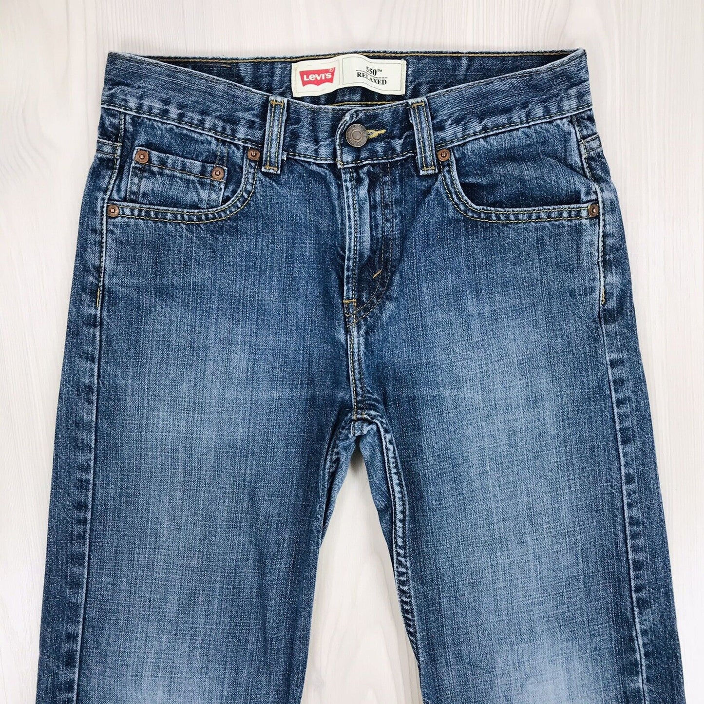 Vintage Levi's 550 Jungen Blau Entspannte Straight Fit Zerrissene Jeans 14 Reg / W27 L27