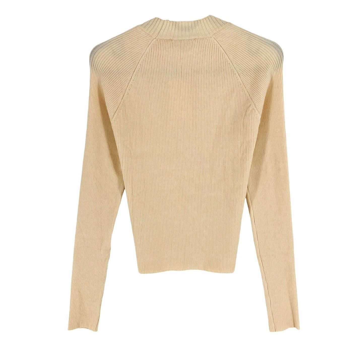 Mango MNG Women Beige Buttons Detail Knit Crew Neck Sweater Jumper Size M