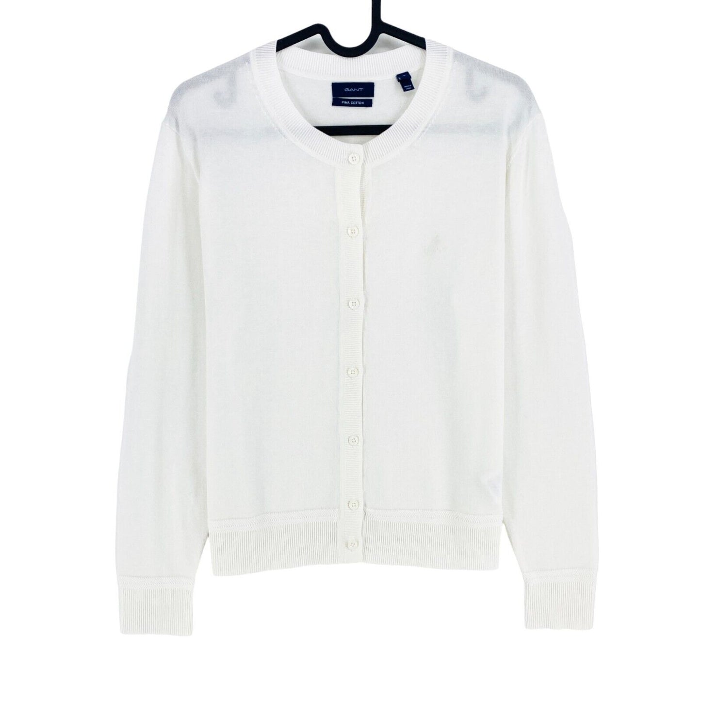 GANT Pull cardigan à col rond en coton léger blanc Taille S