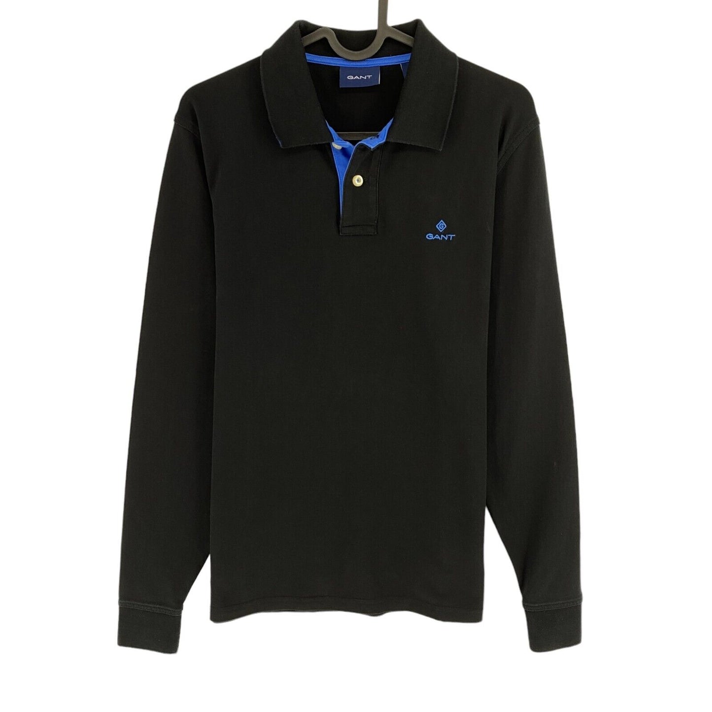 GANT Black Contrast Collar Pique Rugger Long Sleeves Polo Shirt Size S