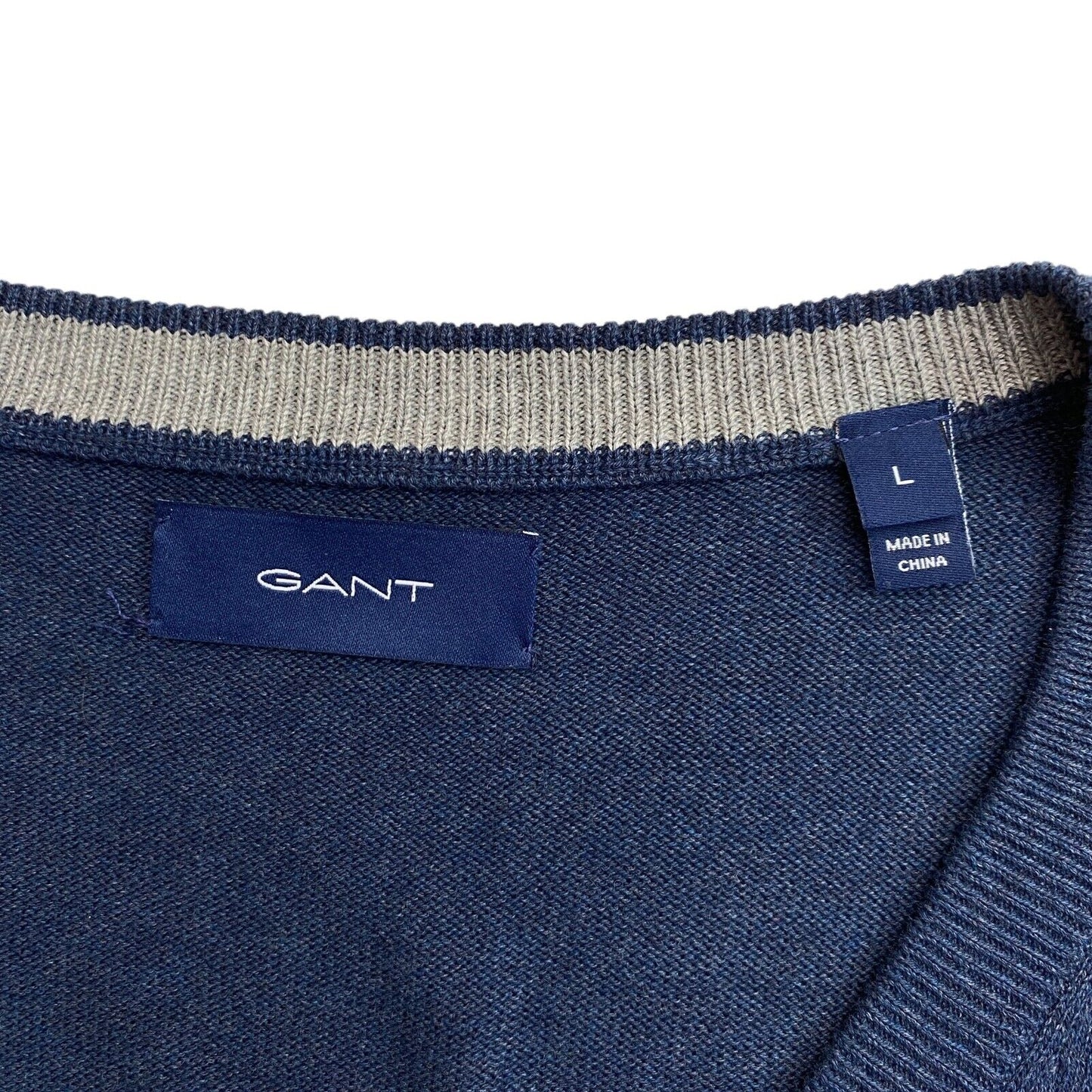 GANT Navy Blue 100% Cotton V Neck Sweater Jumper Size L