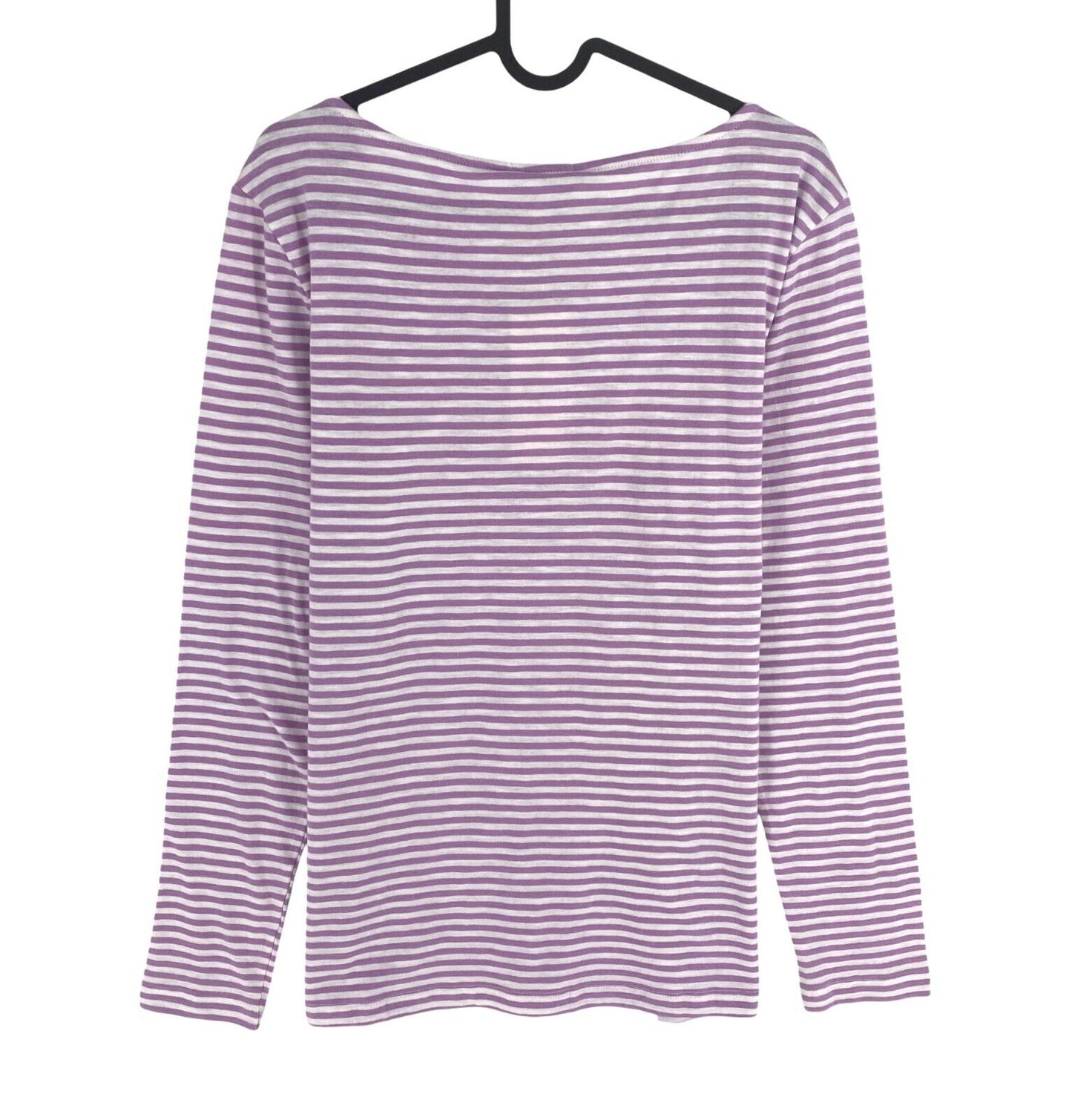 TOM TAILOR Women Light Purple Striped Boat Neck Long Sleeve T Shirt Size M