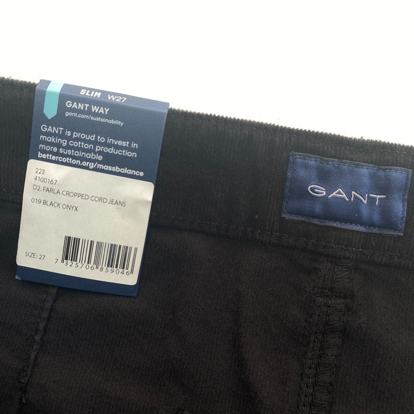 GANT Women Black FARLA Corduroy Slim Fit Cropped Jeans Size W27