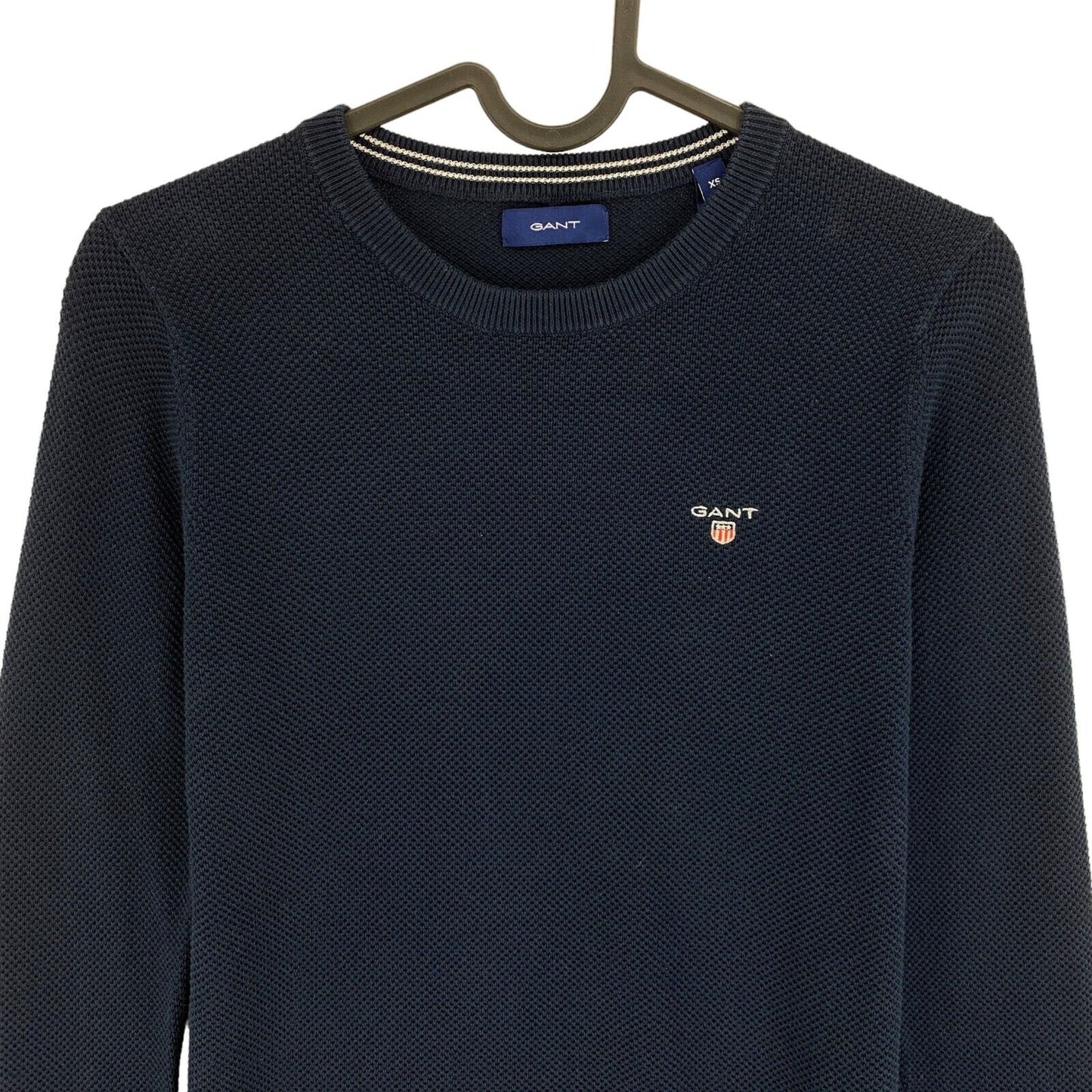 GANT Navy Blue Cotton Pique Crew Neck Sweater Pullover Size XS