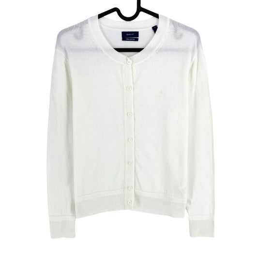 GANT Women White Cotton Crew Neck Cardigan Jumper Sweater Size S