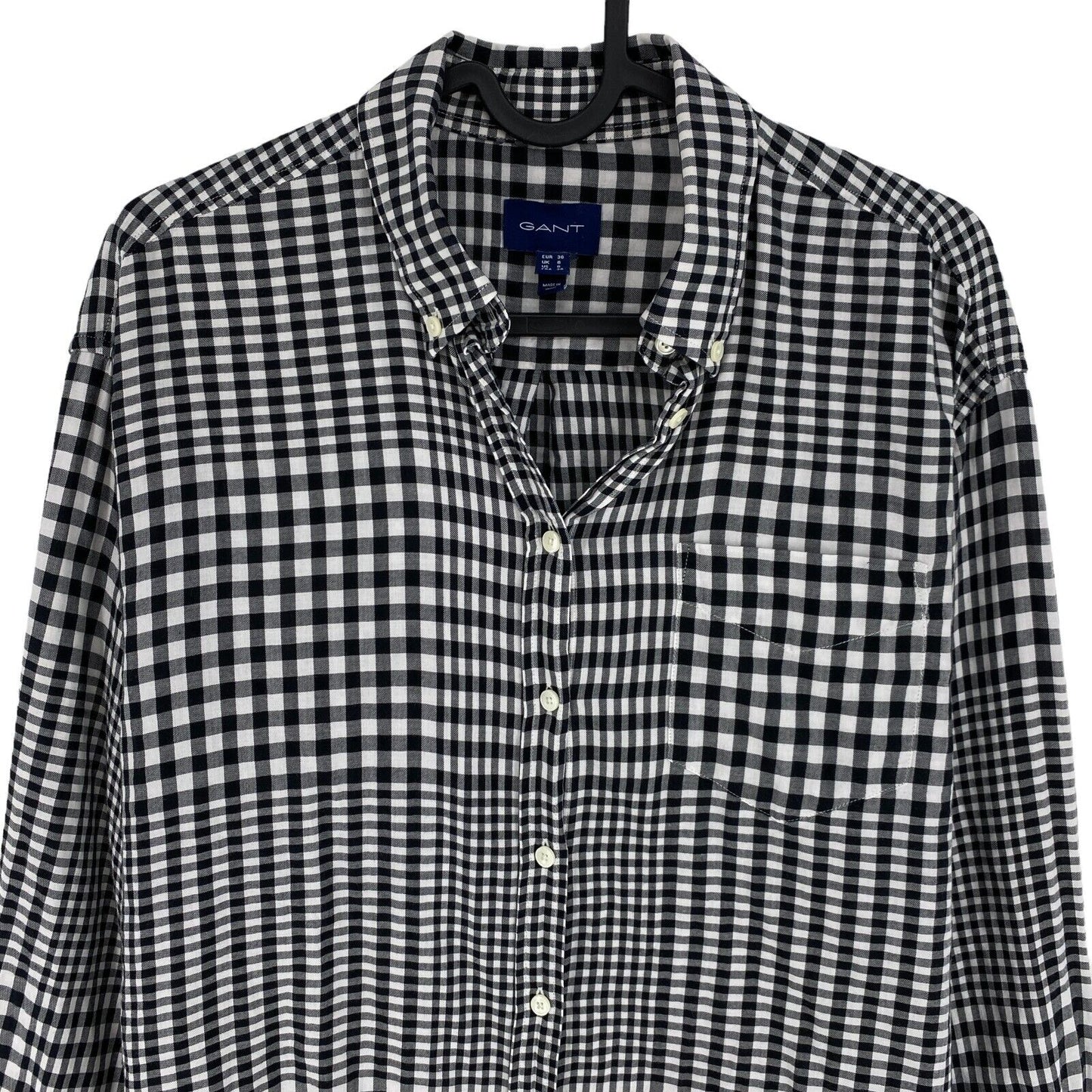 GANT Black Plaid 100% Cotton Shirt Size EU 36 UK 8 US 6