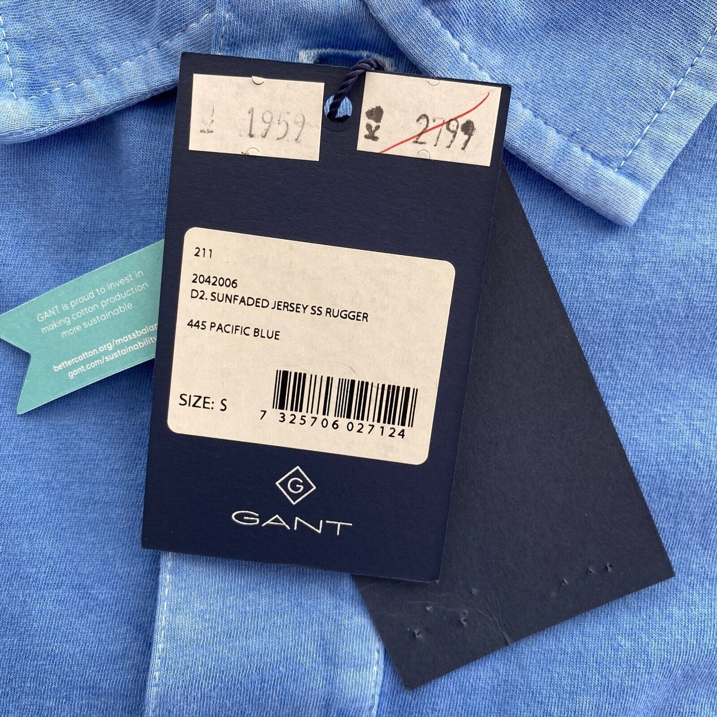 GANT Blue Sun Faded Jersey Rugger Polo Neck Size S 2XL