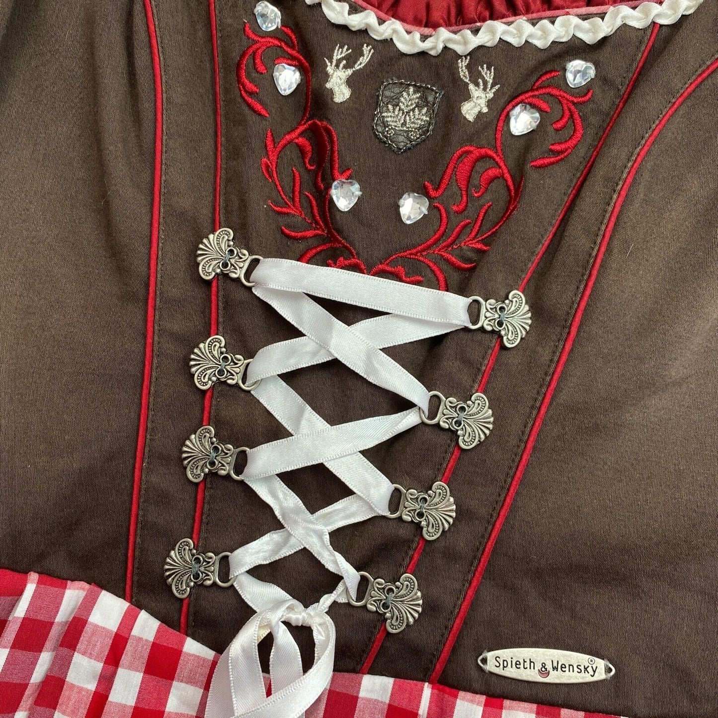 Spieth &amp; Wensky Tiroler Dirndl Oktoberfest Rot kariertes Kleid Größe EU 34 UK 6 US 4