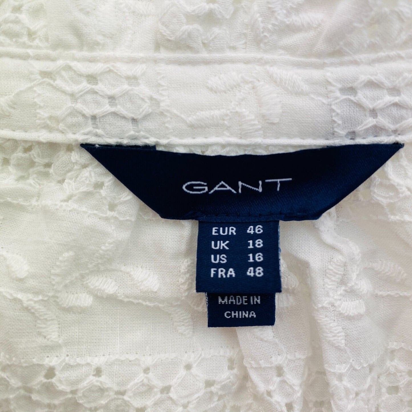 GANT Women White Broderie Anglaise Blouse Size EU 46 UK 18 US 16