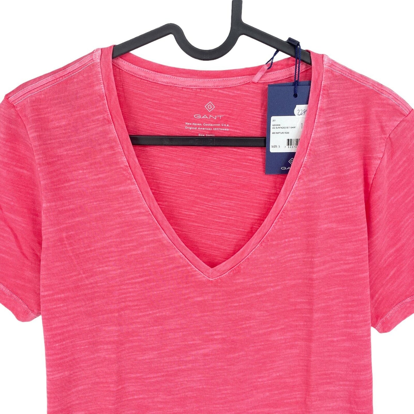 GANT T-Shirt mit V-Ausschnitt, sonnenverblasst, Pink, Größe S