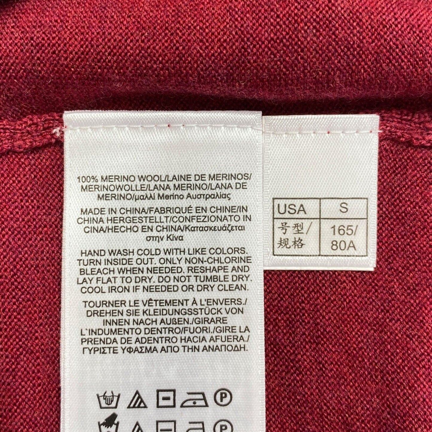 Brooks Brothers Pullover, Rundhalsausschnitt, 100 % Wolle, kurzärmelig, Dunkelrot, Größe S