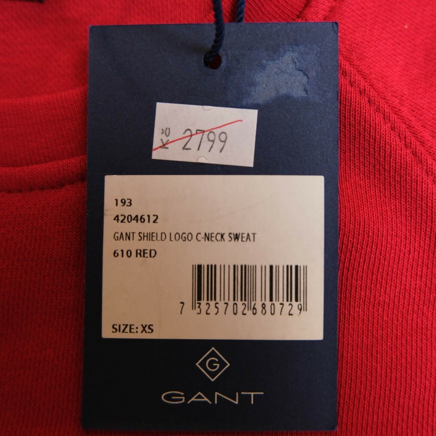 GANT Red Crew Neck Cotton Blend Shield Logo Sweatshirt Sweater Jumper Size XS