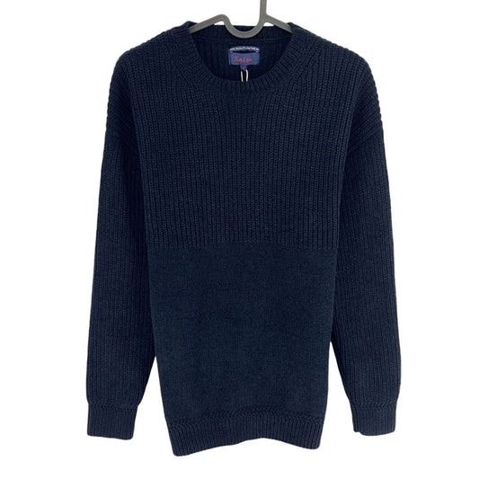 SALSA Men Navy Blue Slim Chenille Crew Neck Sweater Jumper Size M