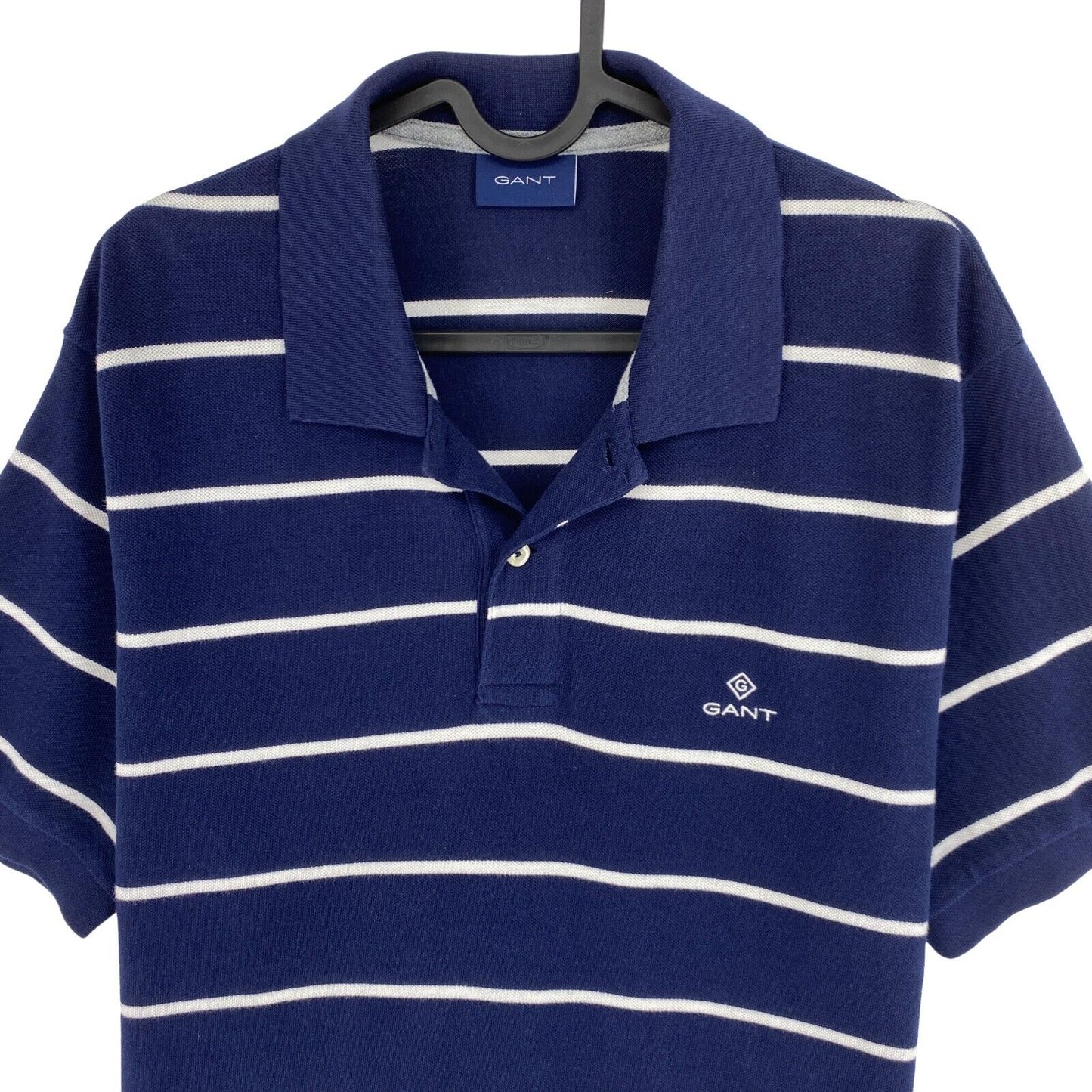 GANT Navy Blue Bar Stripe Pique Rugger Polo Shirt Size M