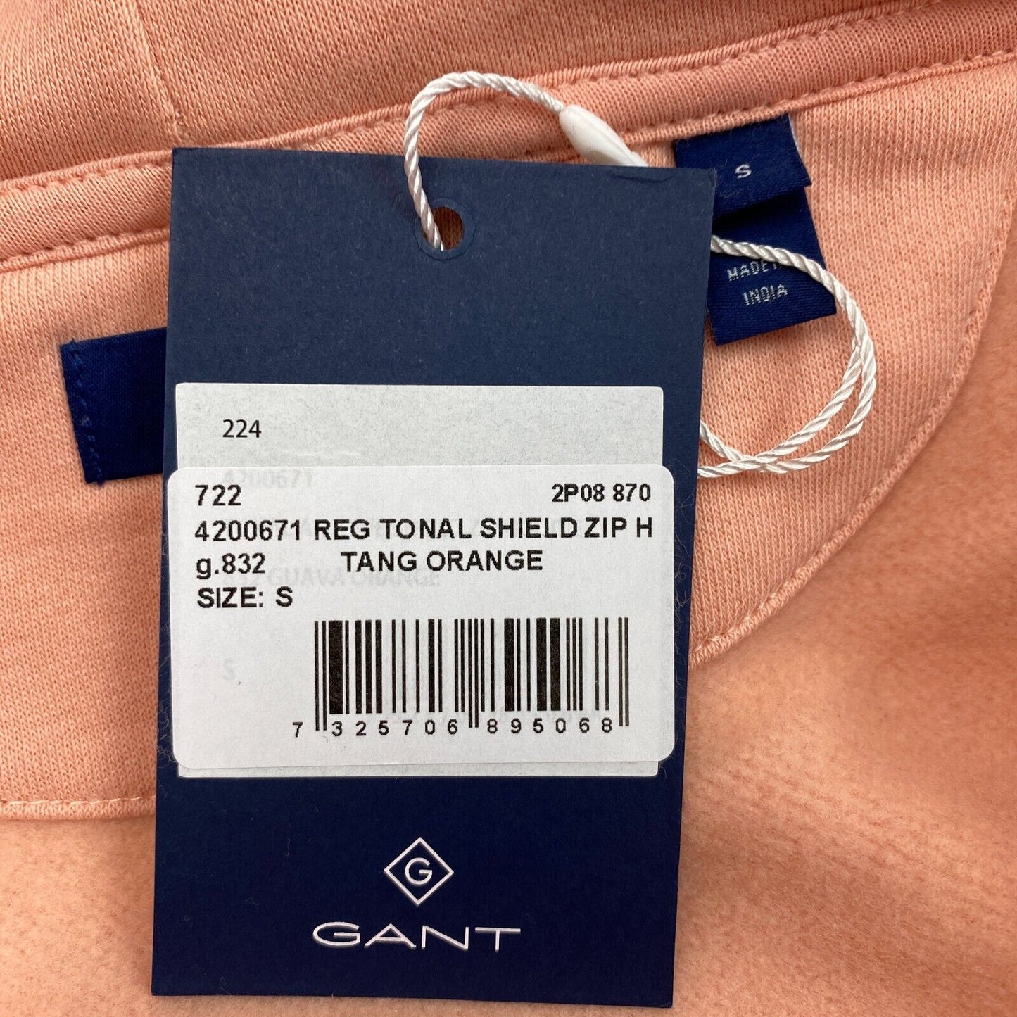 GANT Light Pink Tonal Shield Full Zip Hoodie Pullover Sweater Jumper Size S