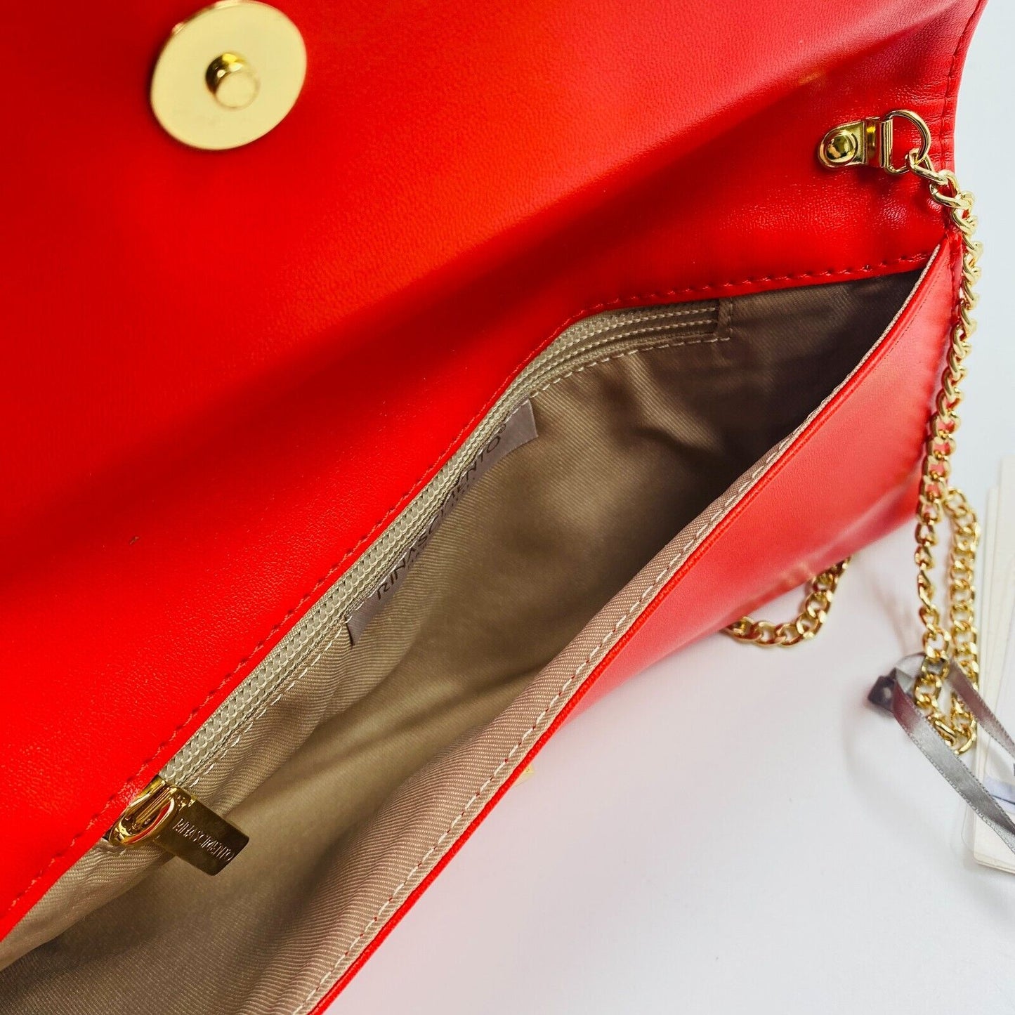 Rinascimento Red Eco Leather Gold Colour Chain Handle Clutch Bag