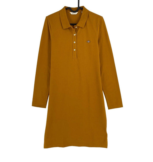 GANT Light Brown Slim Shield Long Sleeves Pique Polo Dress Size XS