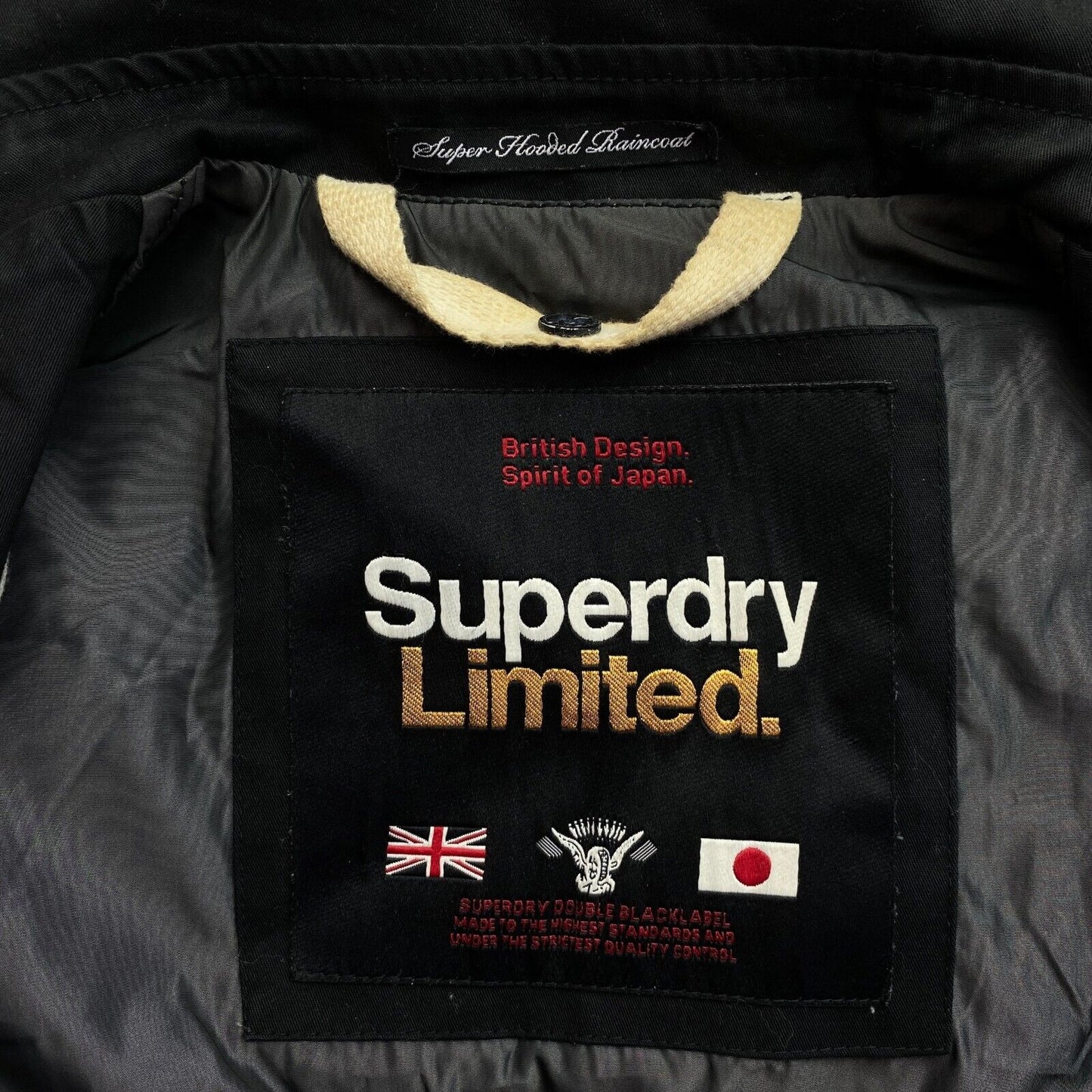 Superdry Limited Black Belted Hooded Rain Coat Jacket Size S