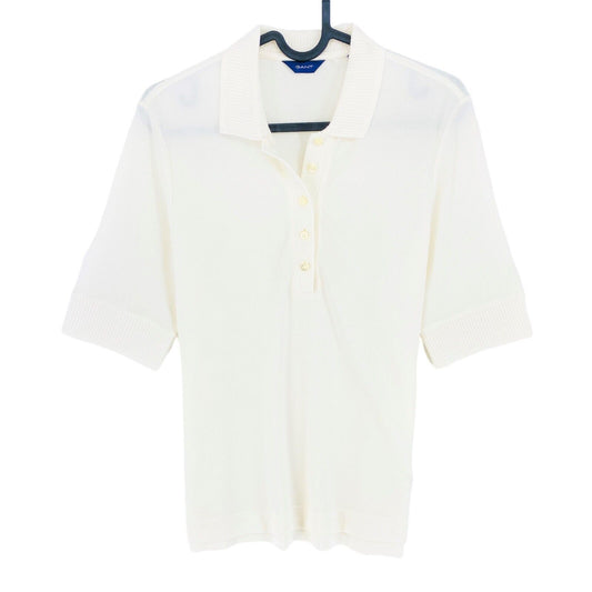 GANT White Collar Detail Pique Polo Shirt Size S