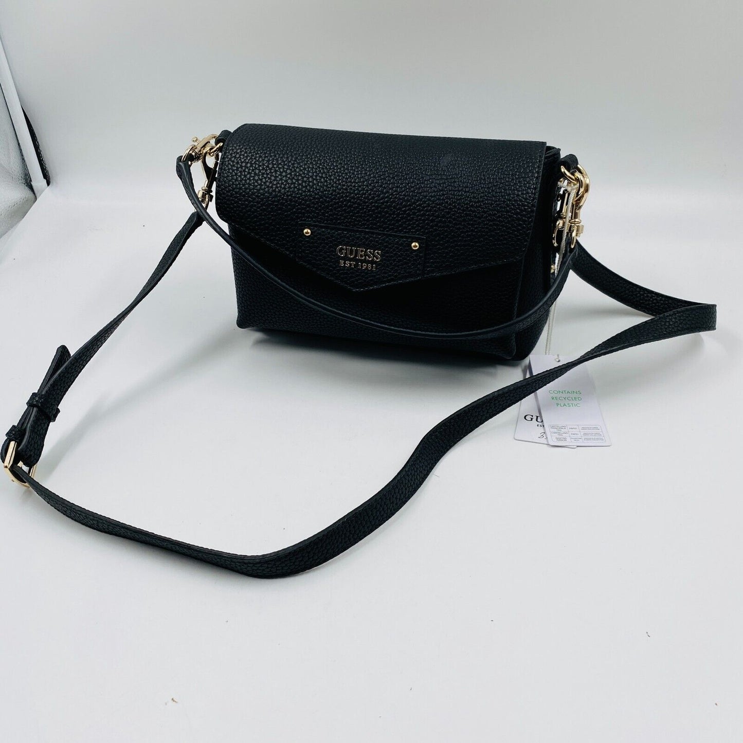 GUESS Women Black Eco Leather Small Handbag Shoulder Bag