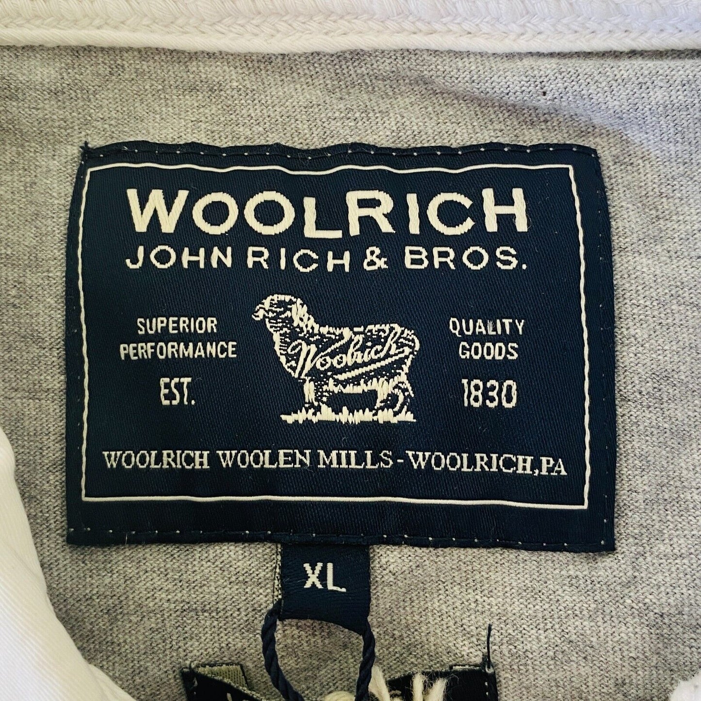 WOOLRICH Mens Grey Logo Rugby Polo Neck Jumper Sweater Pullover Size XL