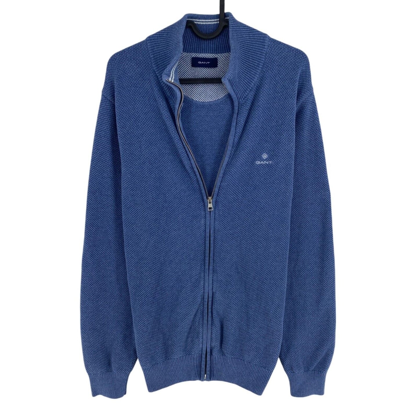 GANT Men Blue Cotton Pique Full Zip Sweater Jumper Size L