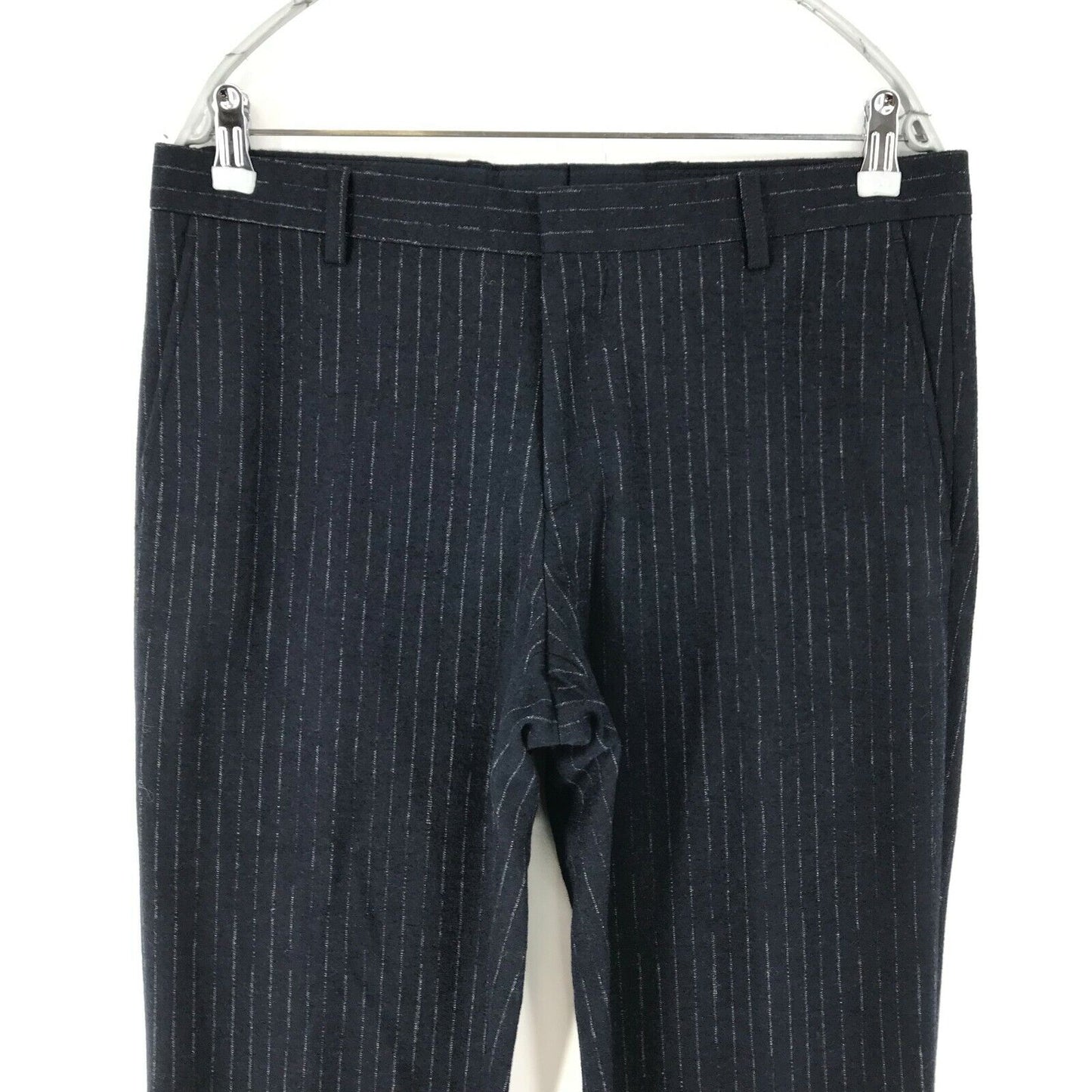 Tommy Hilfiger Navy Blue Slim Fit Wool Blend Striped Trousers Size 50 W35