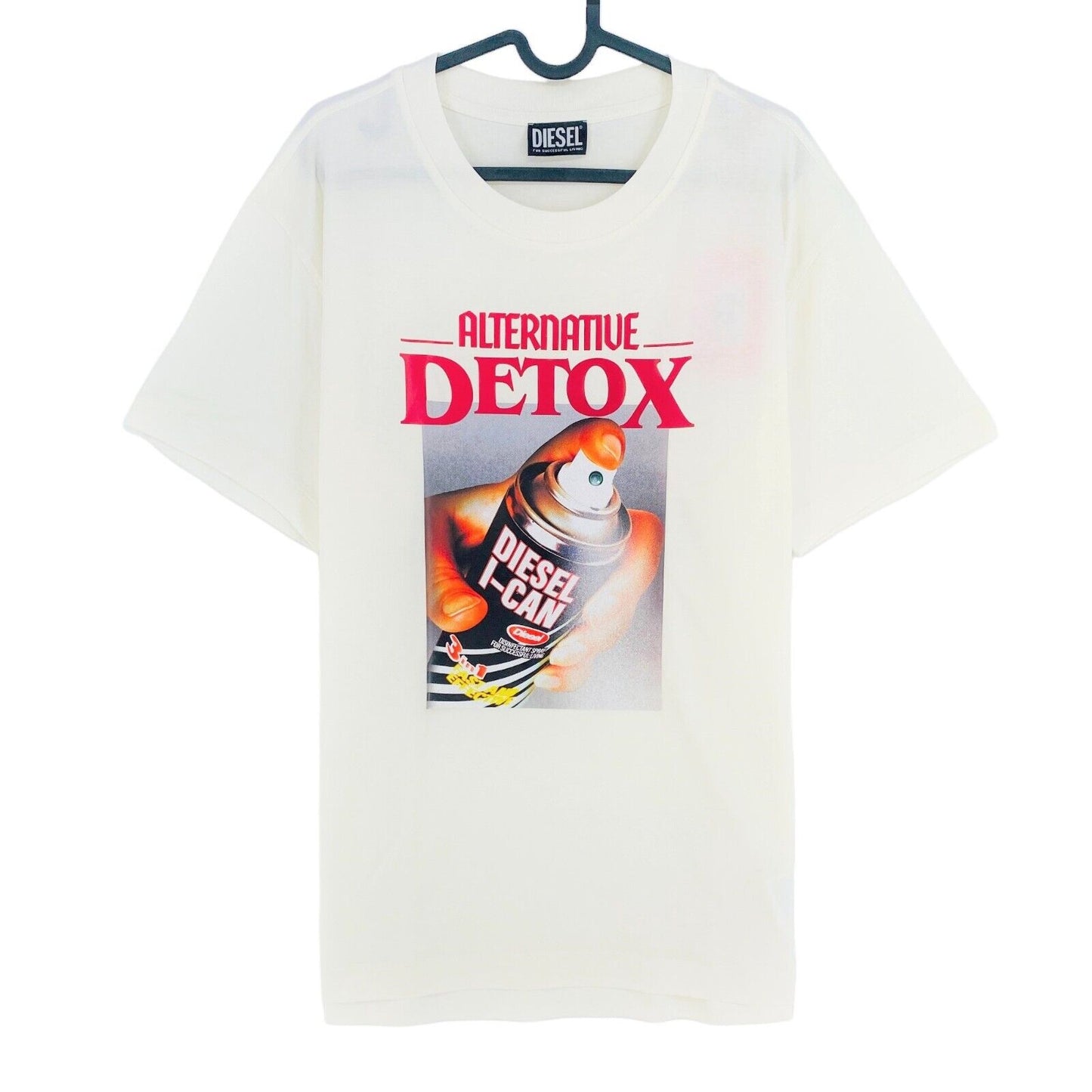 DIESEL White With Spray Can Print Crew Neck T Shirt Size M