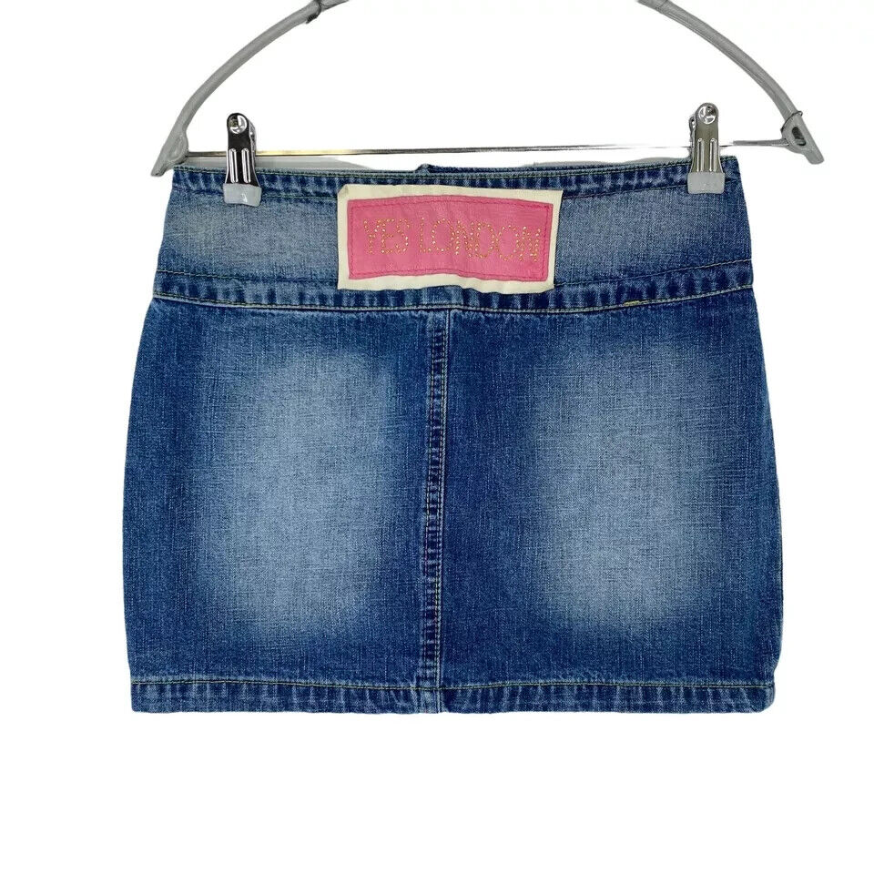 YES LONDON Blue Regular Fit Retro Denim Mini Skirt EUR 42 W28