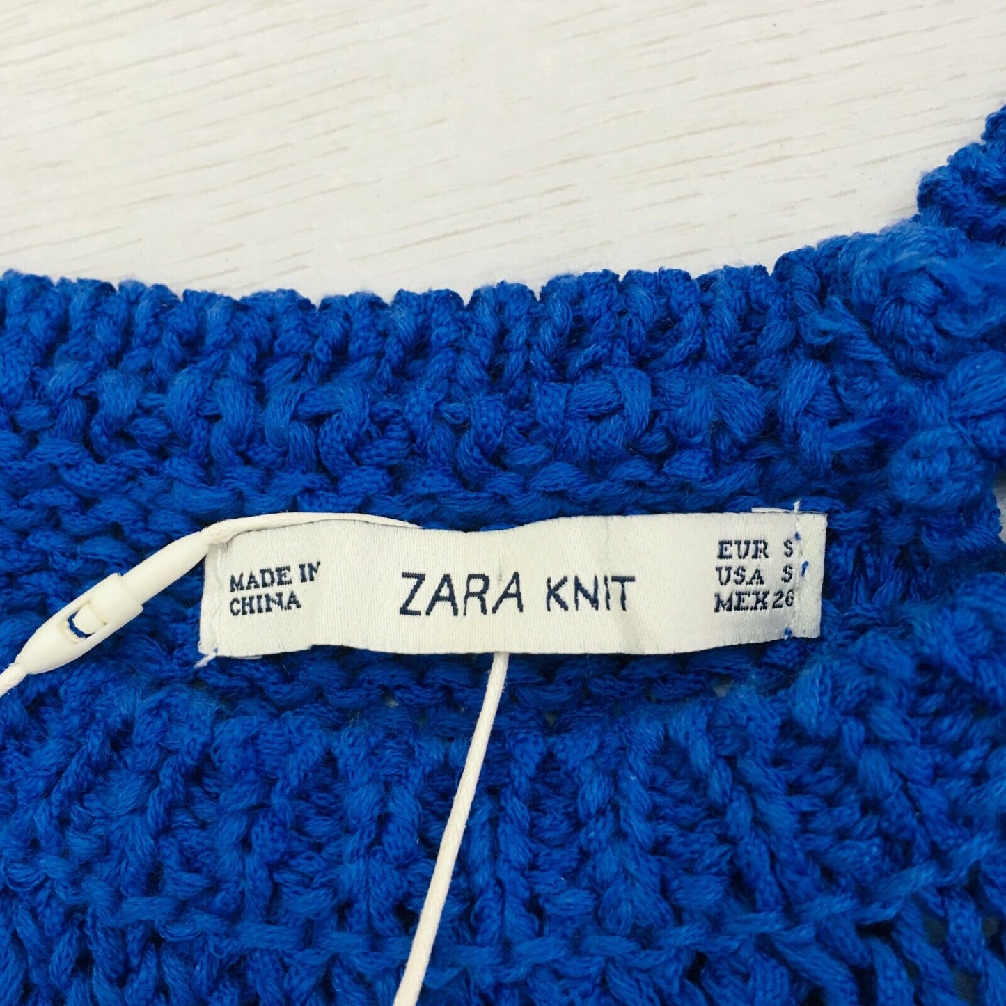 ZARA Blue Round Neck Cotton Knit T Shirt Top Jumper Size S