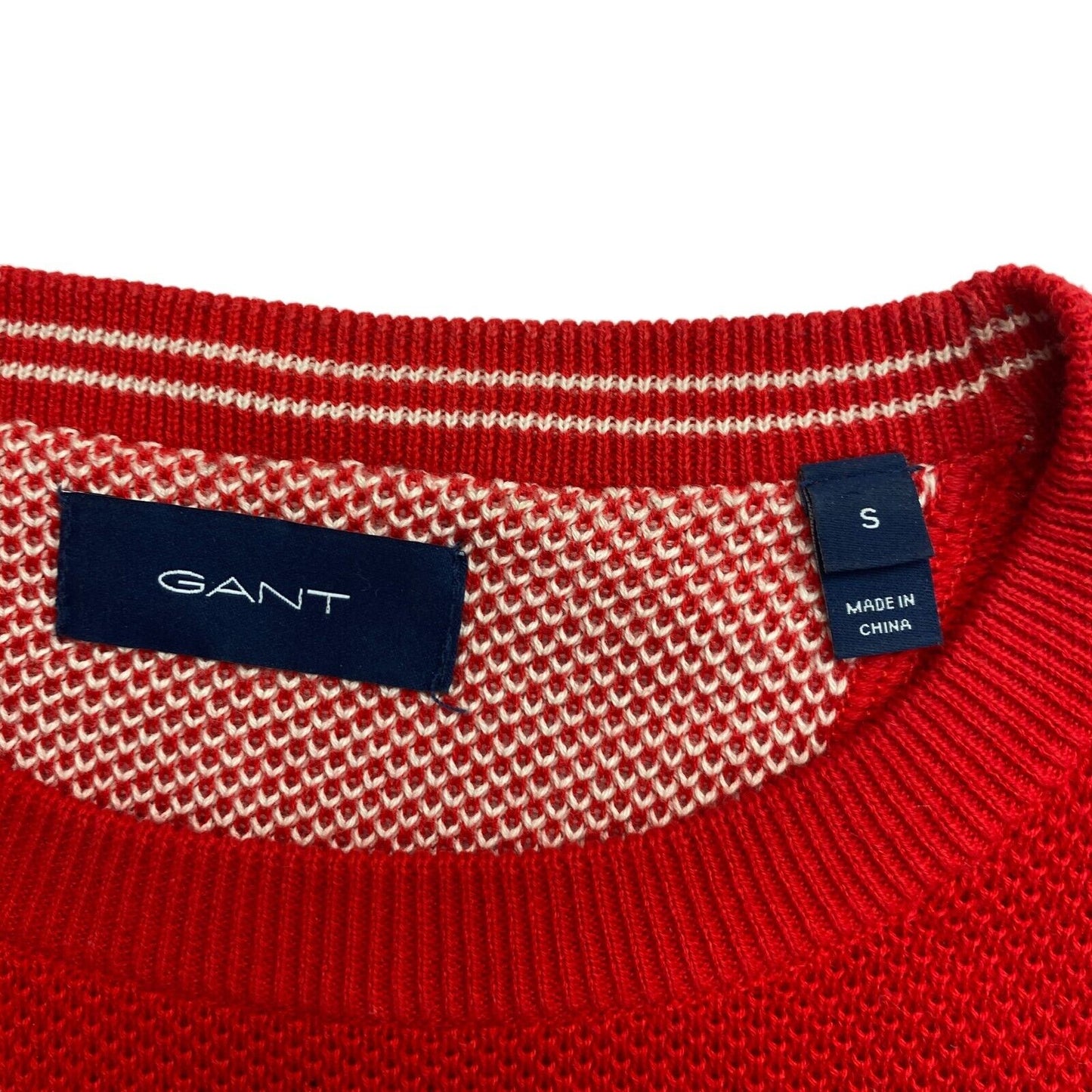 GANT Red Cotton Pique Crew Neck Jumper Sweater Size S