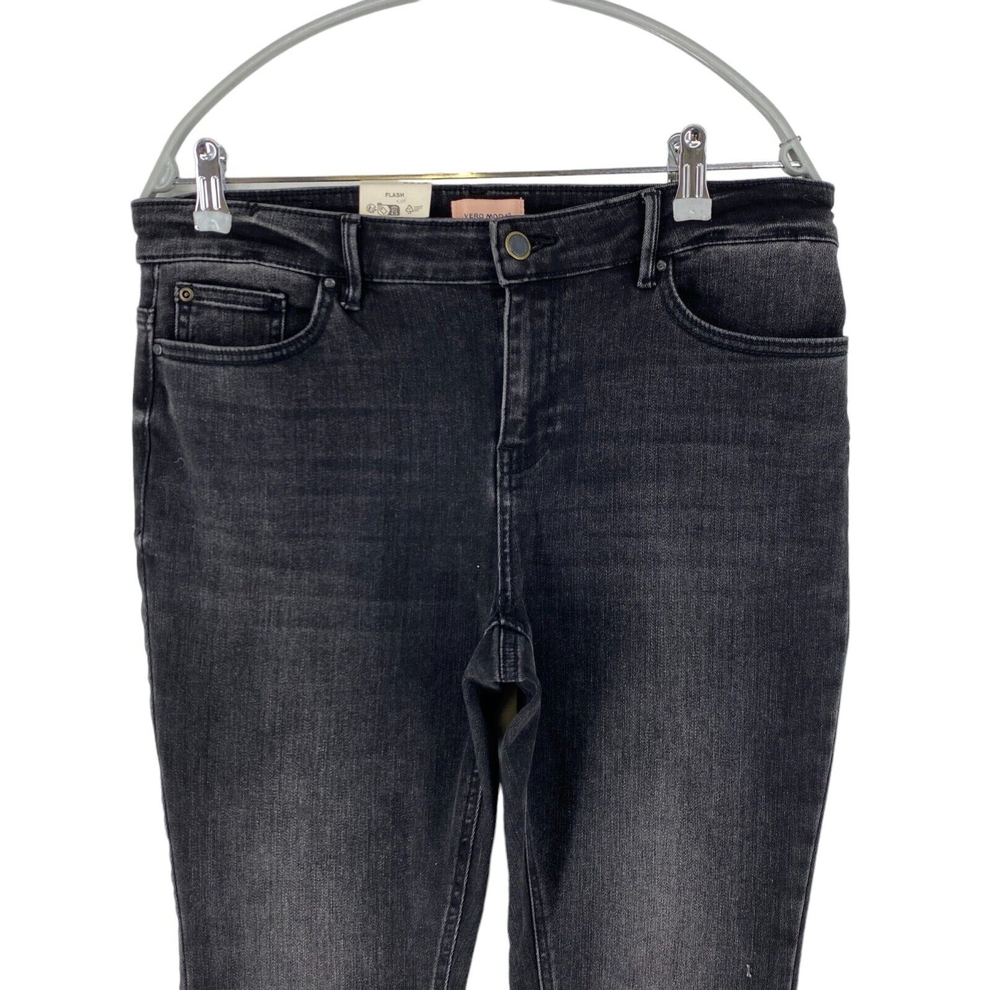 VERO MODA FLASH Damen Jeans mit mittelhohem Bund und Skinny-Fit, Dunkelgrau, Größe XL, W34, L30