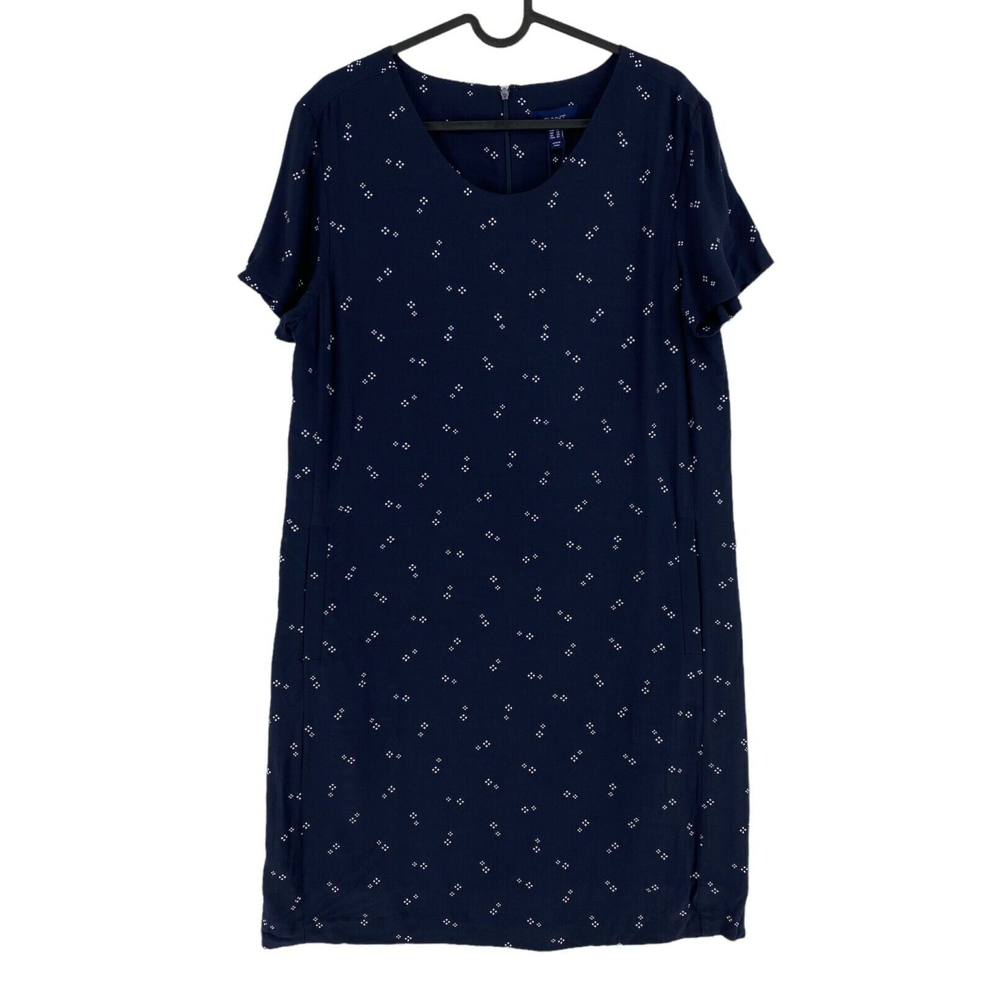 GANT Navy Blue Classic Shift Micro Print Crew Neck Dress Size EU 34 UK 6 US 4