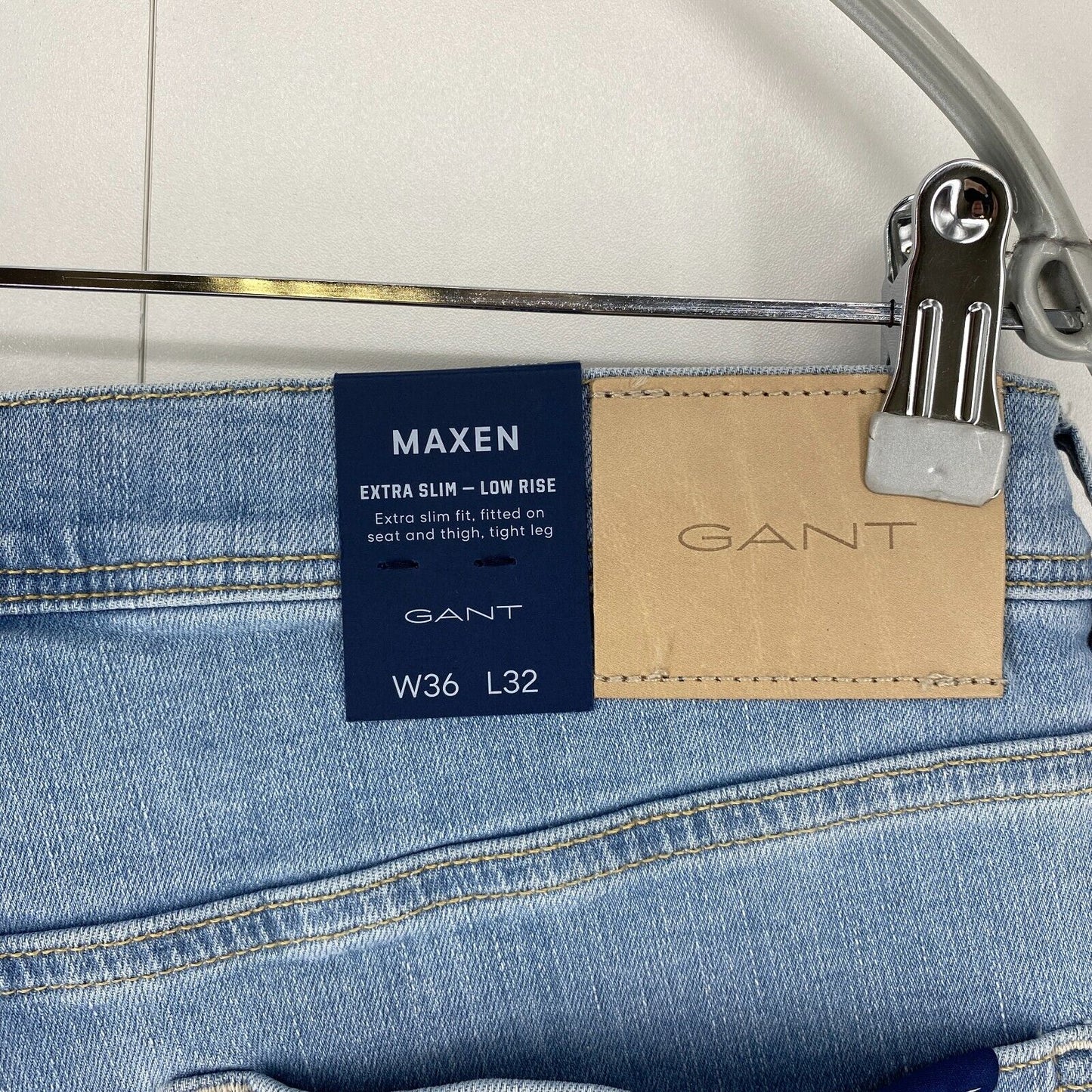 GANT MAXEN Mens Blue Stretch Low Rise Extra Slim Fit Jeans W36 L32