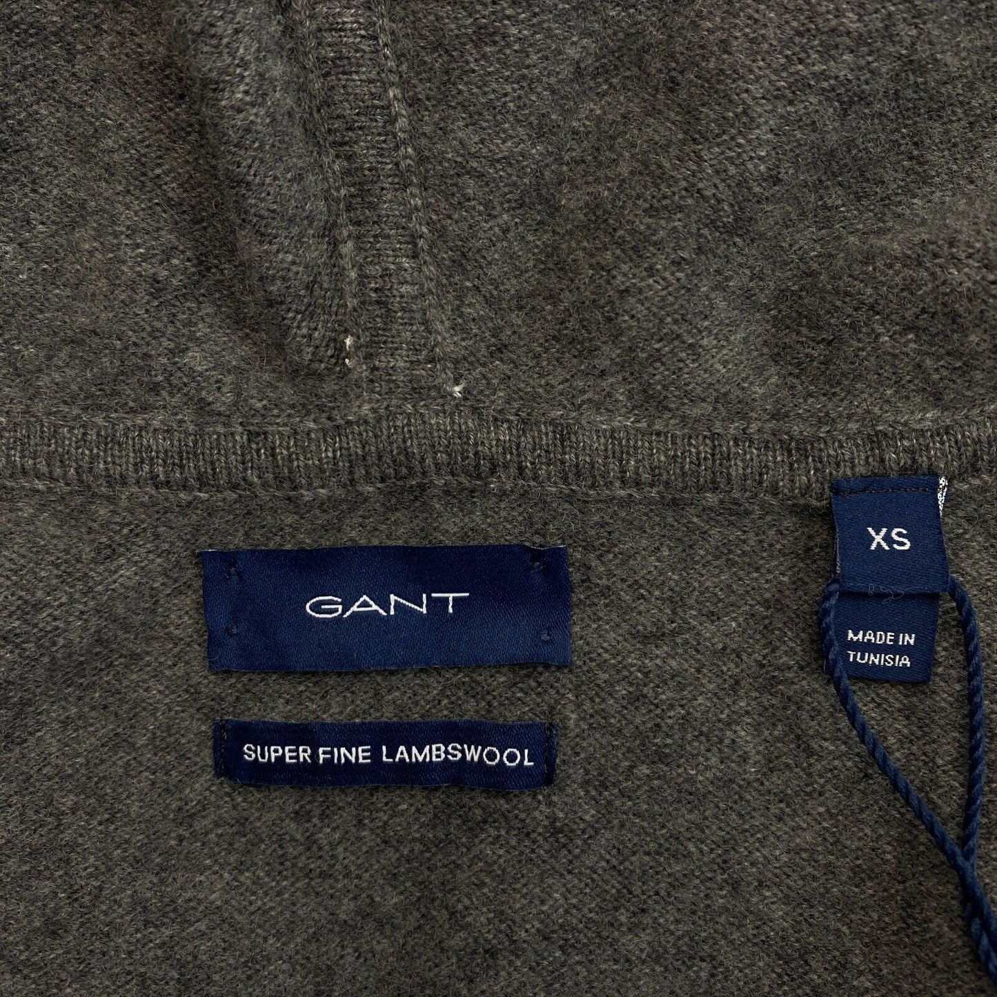 GANT Gris foncé 100% Laine Pull à capuche entièrement zippé Taille XS