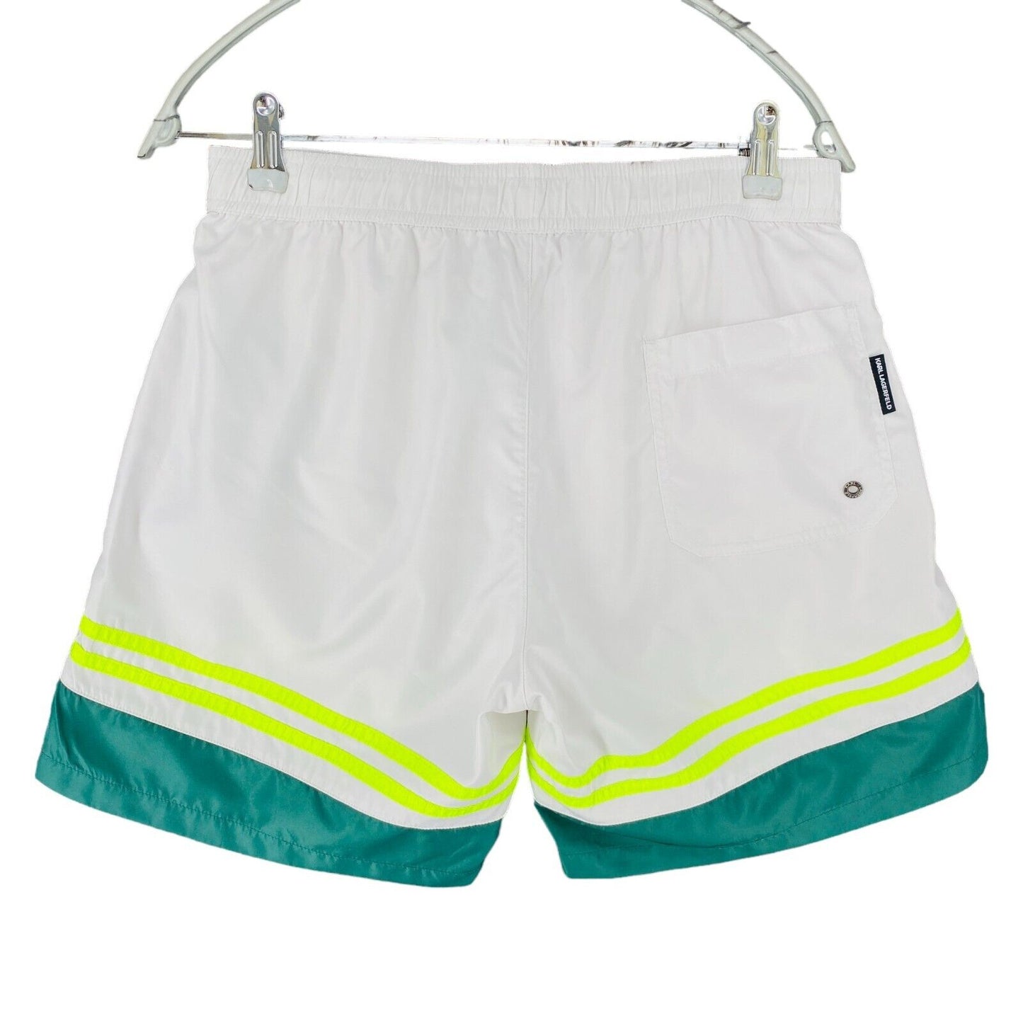 Karl Lagerfeld Beachwear Mens White Green Regular Fit Swimming Shorts Size M