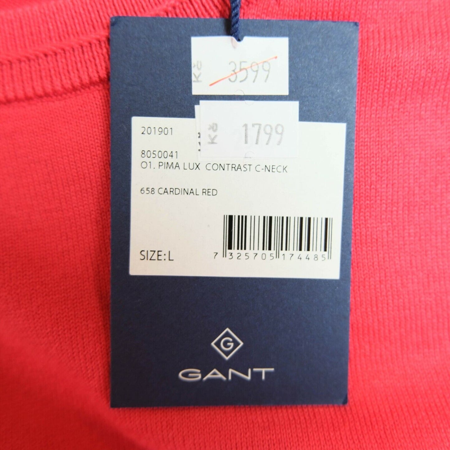 GANT Red Crew Neck Pima Cotton Jumper Sweater Pullover Size L