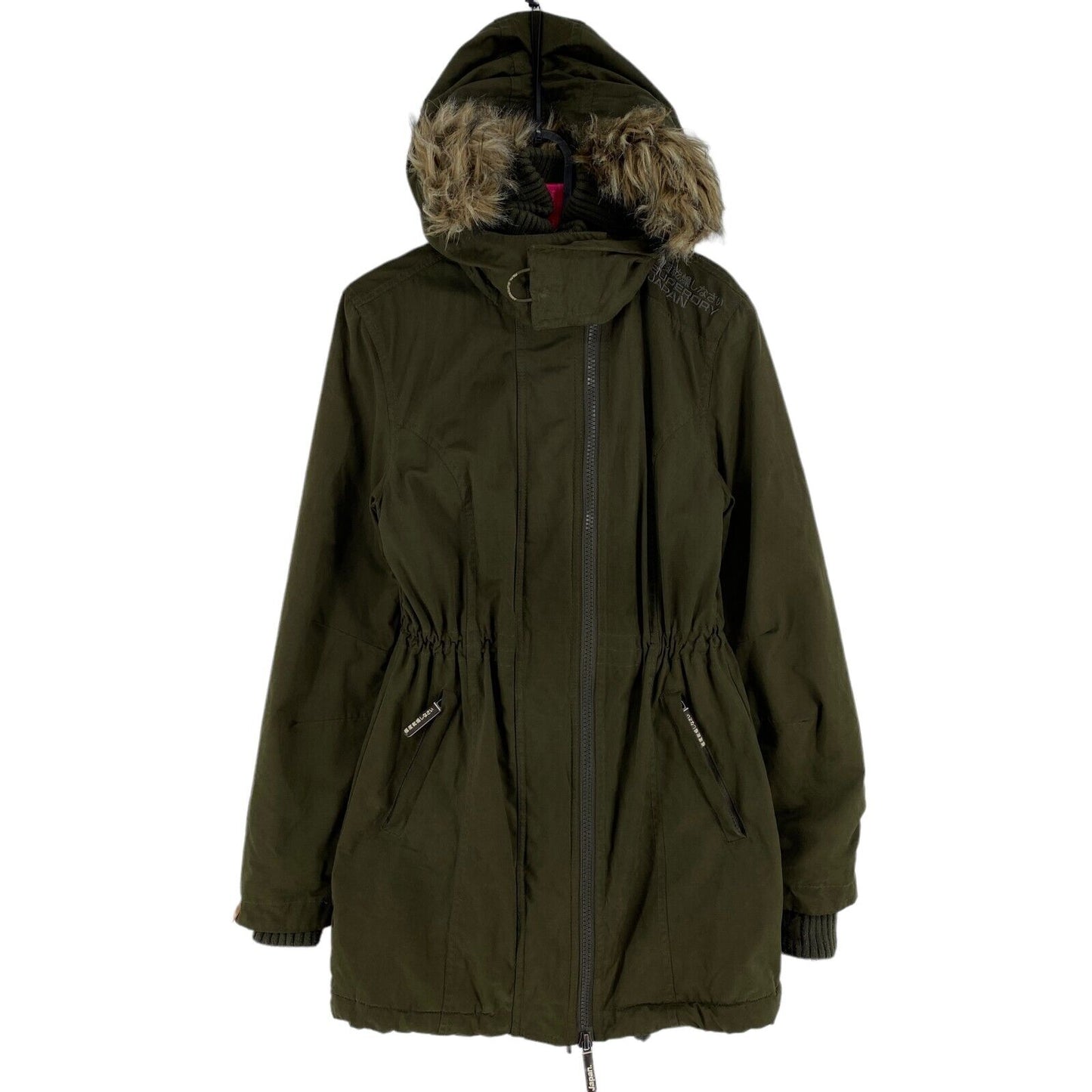 SUPERDRY Professional The Windparka Dunkelgrüne Kapuzenjacke aus Baumwollmischung Größe S