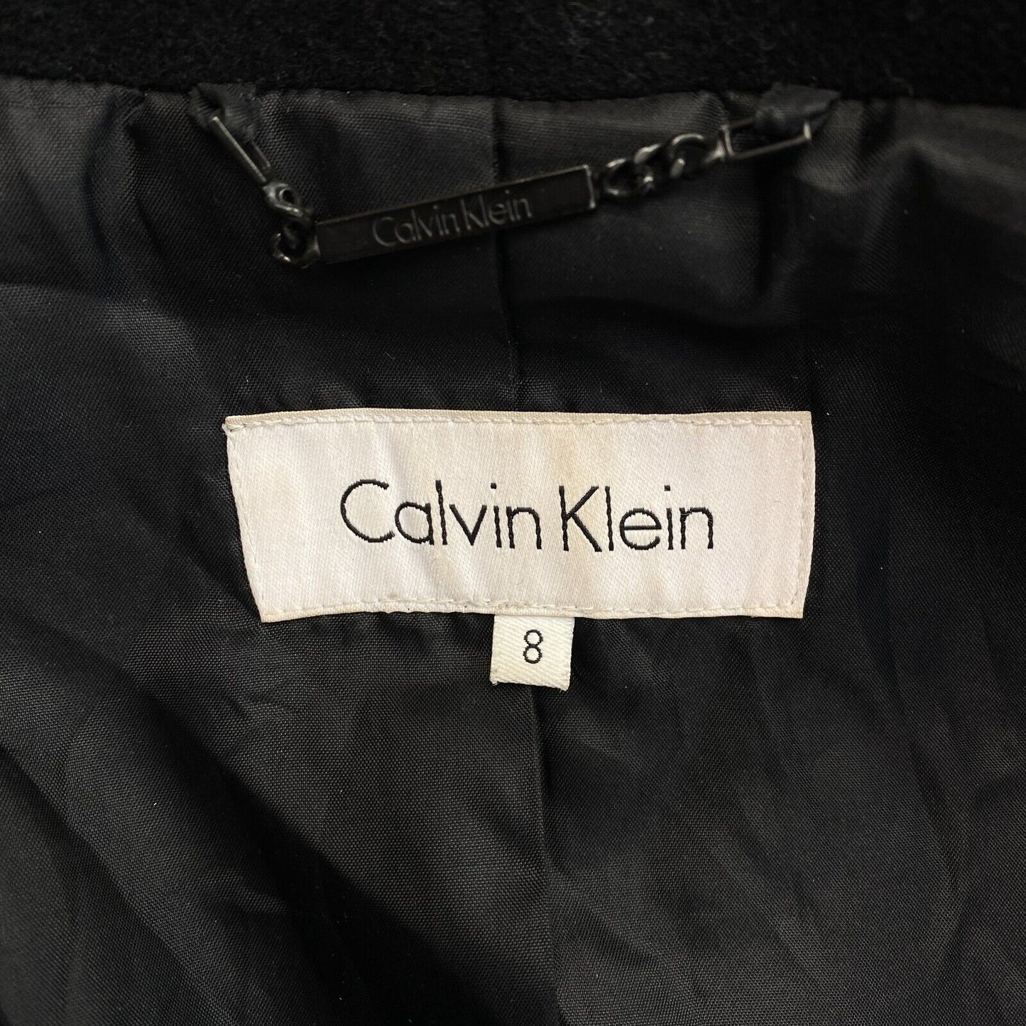 CALVIN KLEIN Black 100% Wool Pea Coat Jacket Size EU 38 UK 10 US 8