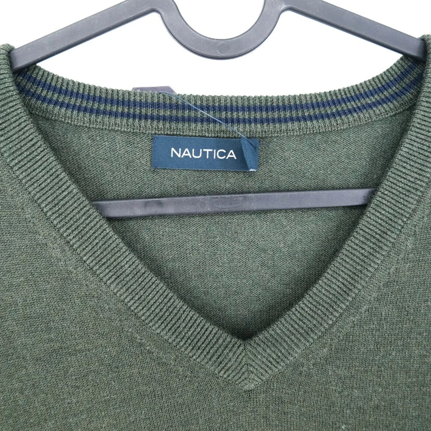 NAUTICA Mens Green V Neck Jumper Sweater Pullover Size M