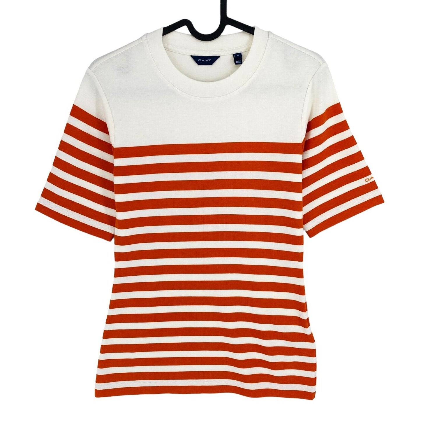 GANT Women Orange Striped SS Crew Neck T Shirt Size XS