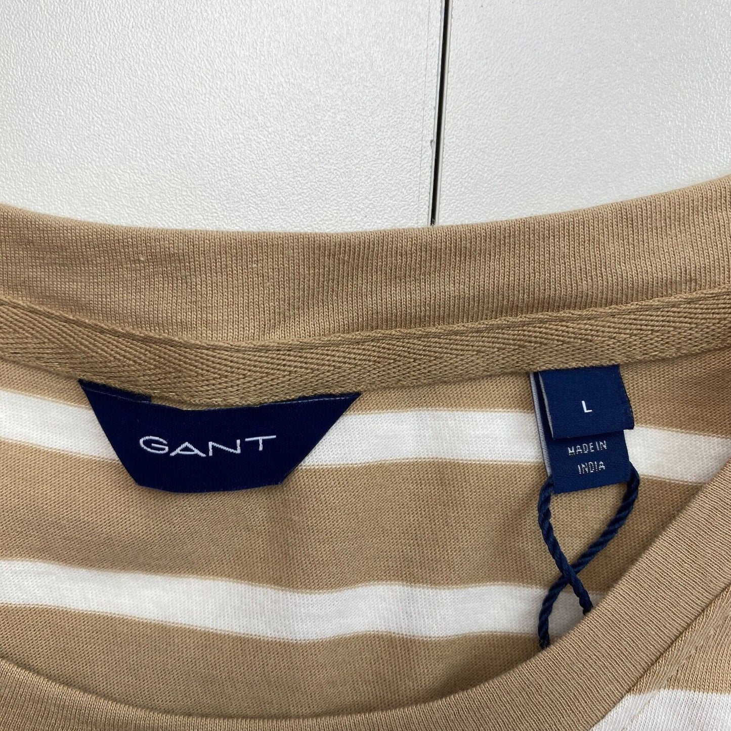 GANT Women Brown Logo Striped Crew Neck SS T Shirt Size L