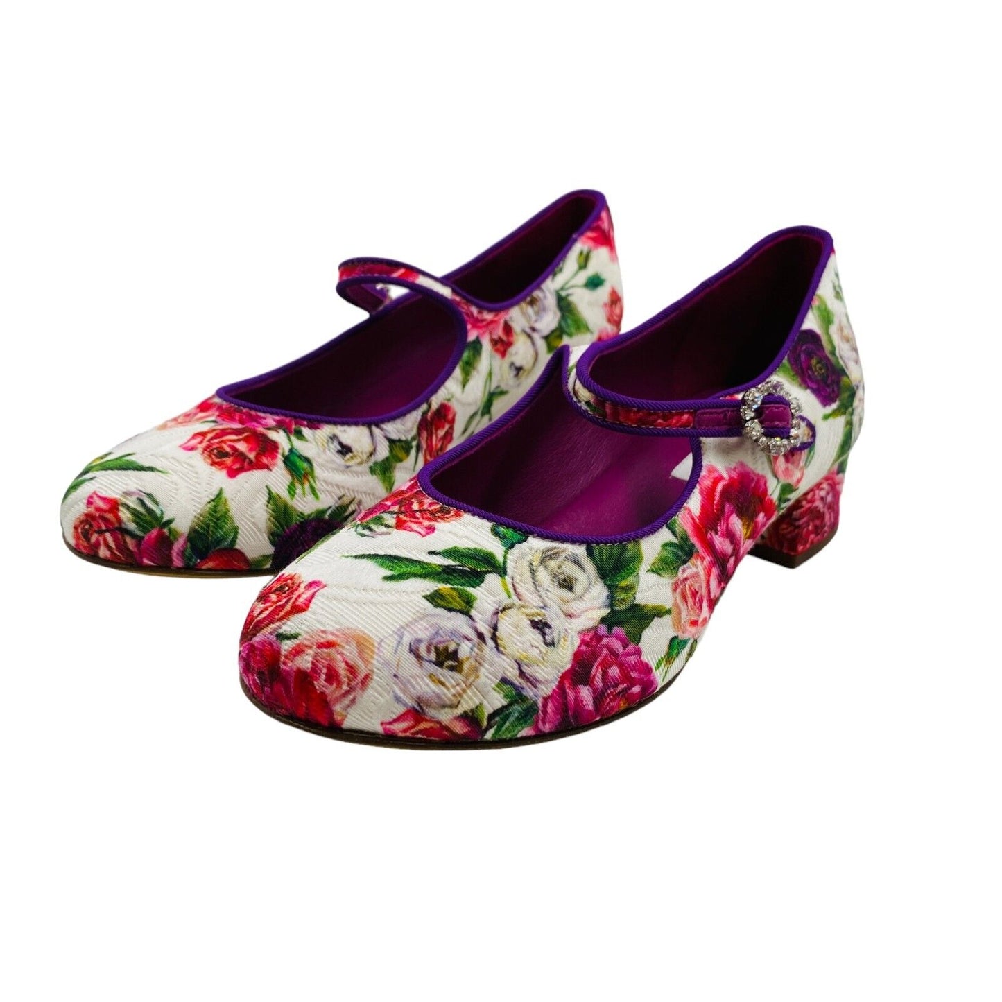 DOLCE&GABBANA Girls White Floral Leather Low Heel Pumps Shoes EU 33 UK 12.5