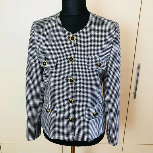 ELINA Vintage Retro Ladies Black & White Blazer Jacket US 12 EUR 42 UK 14